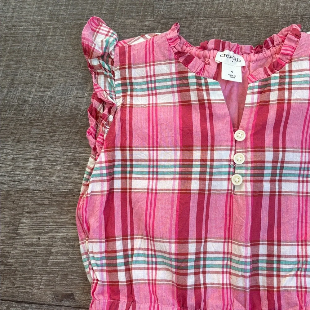 Crewcuts J. Crew Plaid Ruffle Sleeve Dress Girl's 4 Pink and White Sleeveless